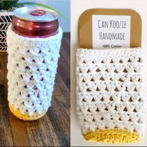 Hand Crafted Crochet Daisy Skinny Cozy Cup White Yellow